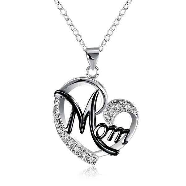 Mom's Heart-Shaped Crystal Pendant Necklace with Diamonds