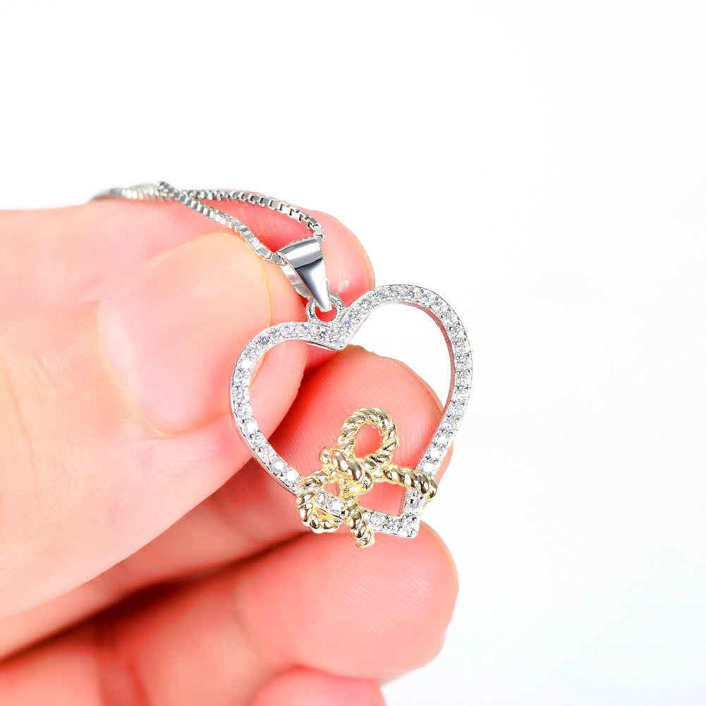 Heart-Shaped Bow Pendant Necklace in 925 Silver