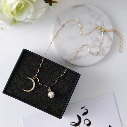 Crescent Moon Necklace with Pearl Choker Design