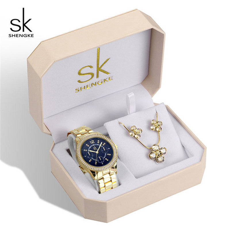 Shengke Women's Watch Set with Earrings and Necklace
