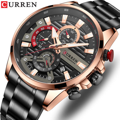 Gurren Men's Quartz Watch with Calendar and Steel Band