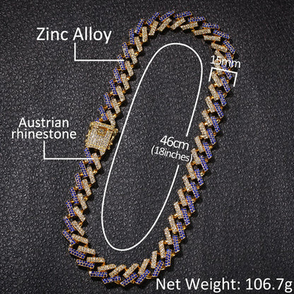 15mm Cuban Link Chain with Diamond Design for Hip-Hop
