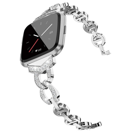 Diamond-Studded Stainless Steel Watch with Metal Strap