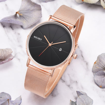 Minimalist Sporty Quartz Watch with Mesh Band