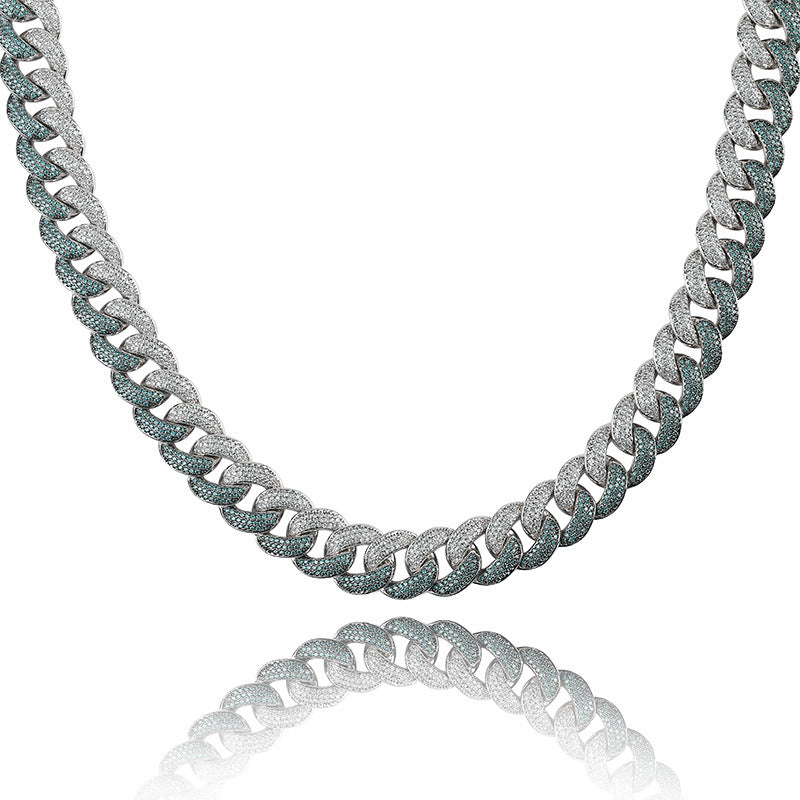 Emerald 18mm Men's Cuban Link Necklace with Zirconia