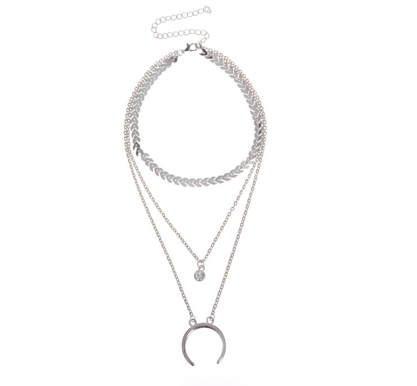 Crescent Moon Necklace with Alloy Pendant and Rhinestones