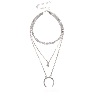 Crescent Moon Necklace with Alloy Pendant and Rhinestones
