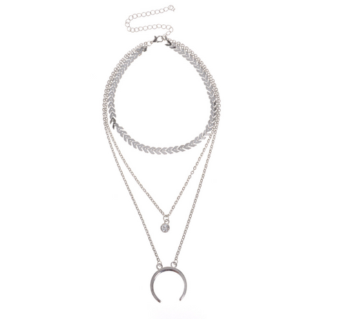 Crescent Moon Necklace with Alloy Pendant and Rhinestones