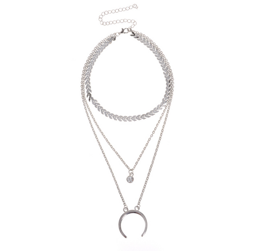 Crescent Moon Necklace with Alloy Pendant and Rhinestones