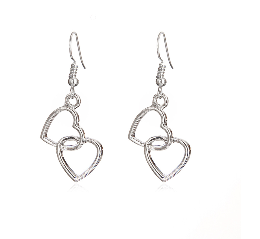 Double Heart Necklace and Earring Set for Women