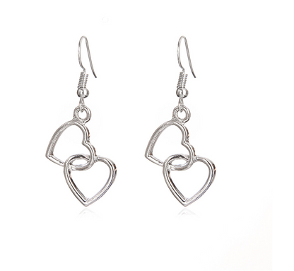 Double Heart Necklace and Earring Set for Women