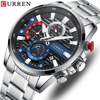 Gurren Men's Quartz Watch with Calendar and Steel Band