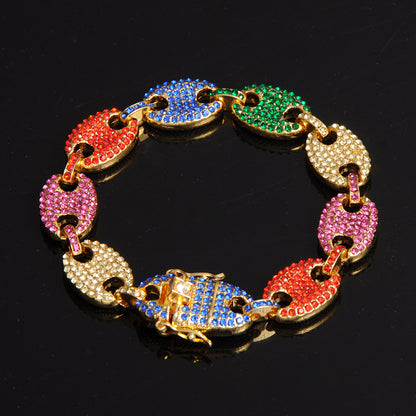 Colorful Diamond-studded Hip Hop Men's Cuban Bracelet