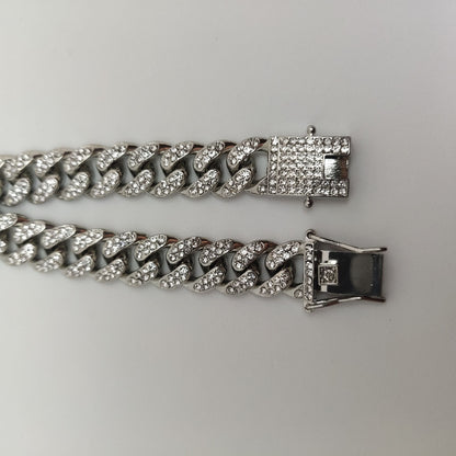 Cuban Chain Bracelet 12mm with Full Diamond Design