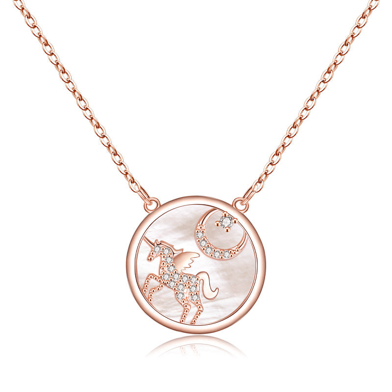 Fashionable Natural White Mother-of-Pearl Unicorn Necklace