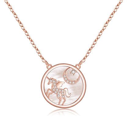 Fashionable Natural White Mother-of-Pearl Unicorn Necklace