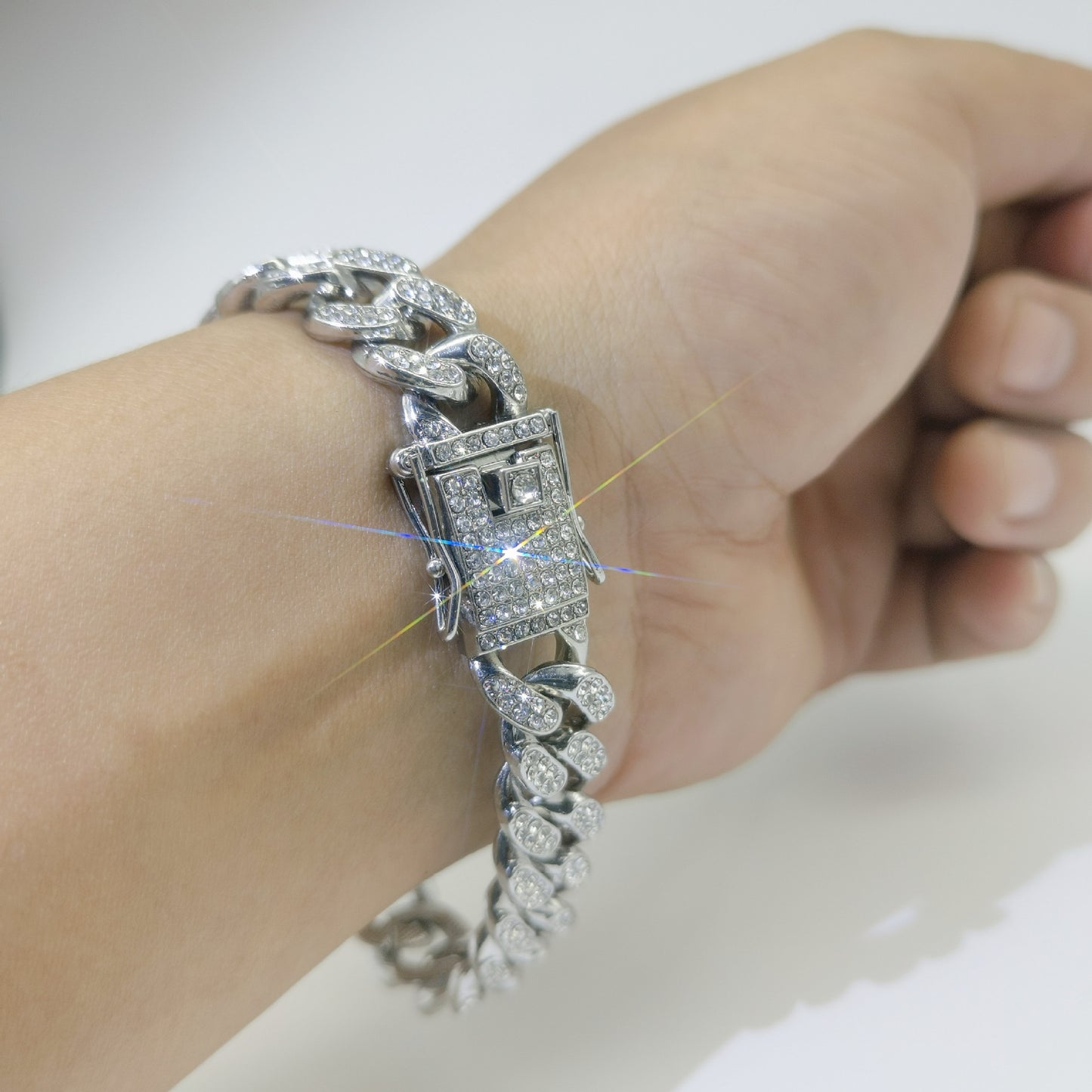 13mm Flat Cuban Link Diamond Bracelet for Hip Hop