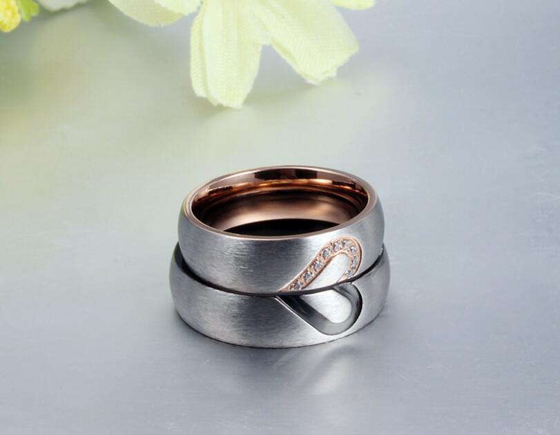 Couple Heart Rings with Diamond Inlay