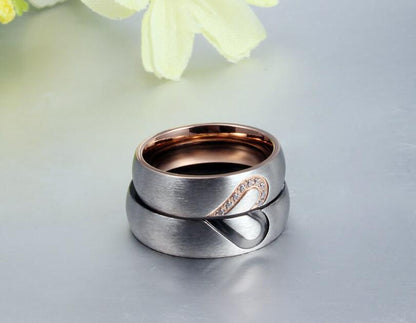 Couple Heart Rings with Diamond Inlay