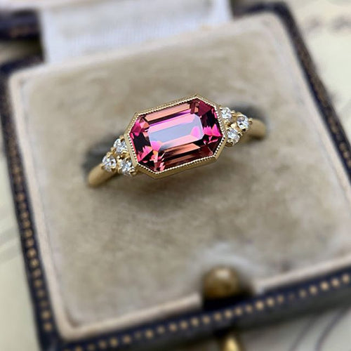 Gold Plated Ring with Inlaid Ruby and Zircon