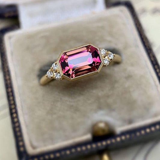 Gold Plated Ring with Inlaid Ruby and Zircon