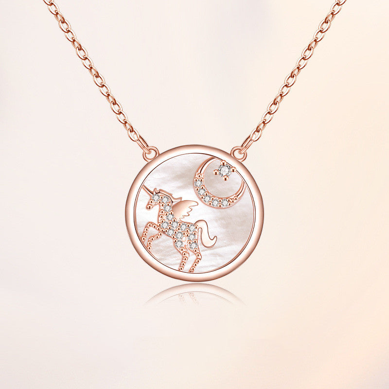 Fashionable Natural White Mother-of-Pearl Unicorn Necklace