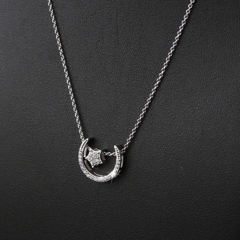 925 Silver Necklace for Students with Star and Moon Pendant