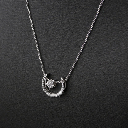 925 Silver Necklace for Students with Star and Moon Pendant