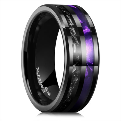 King Will 8mm Tungsten Wedding Rings for Men Meteorite and Purple Shell Inlay Polished Mens Wedding Band Gifts for Him Size 7-14 Comfort Fit丨Galaxy Collection 13