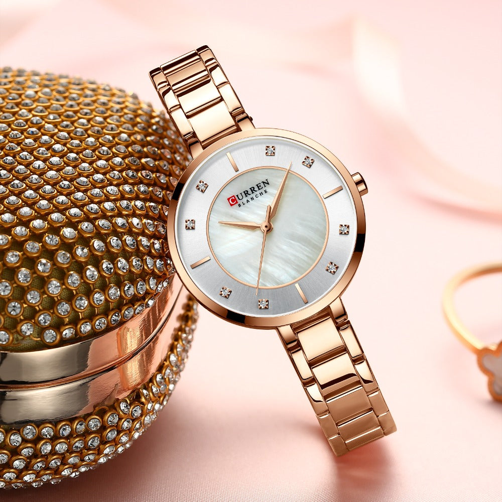 Curren Women's Waterproof Quartz Watch with Steel Band