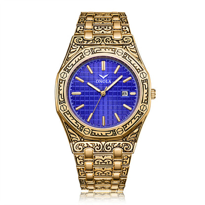 ONOLA Men's Waterproof Quartz Watch with Steel Band