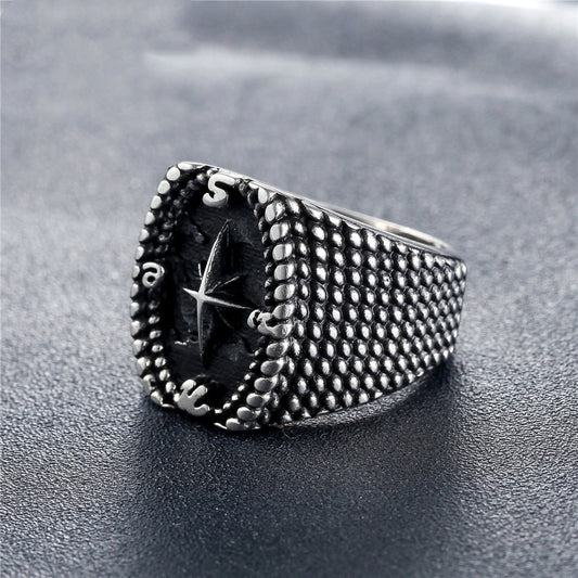 Men's Retro Titanium Steel Dot Cross Compass Ring