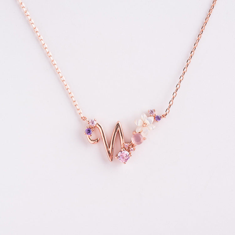 Shell Flower Alphabet Necklace in S925 Silver