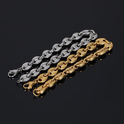 Coffee Bean Pig Nose Chain Bracelet, Stainless Steel Hip-Hop Jewelry