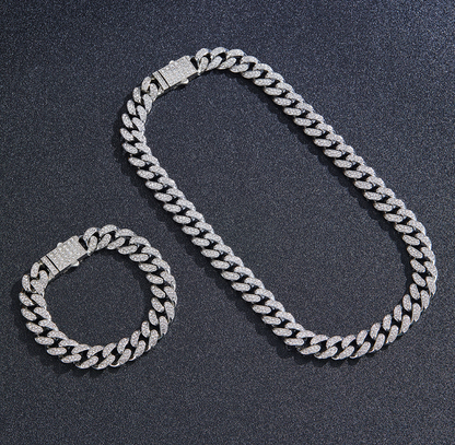 Cuban Chain Bracelet 12mm with Full Diamond Design