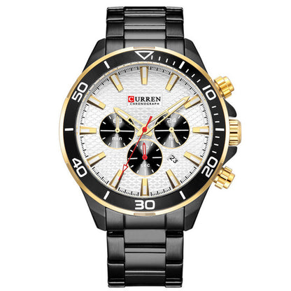 Men's Steel Band Casual Quartz Watch with Calendar