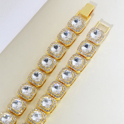 Men's Square Glass Cuban Link Necklace with Zirconium