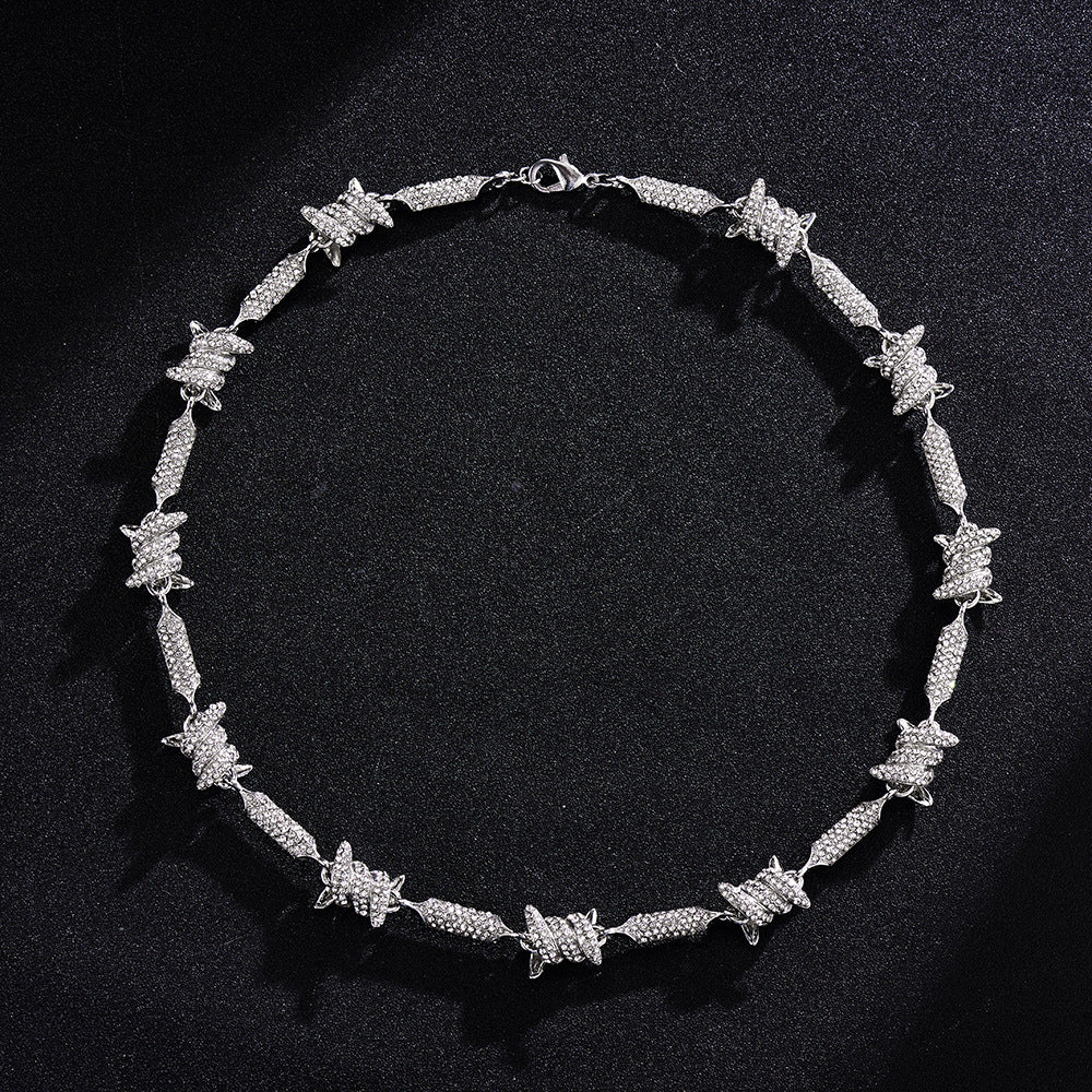 3D Cuban Link Chain Necklace with Full Rhinestones