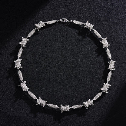 3D Cuban Link Chain Necklace with Full Rhinestones