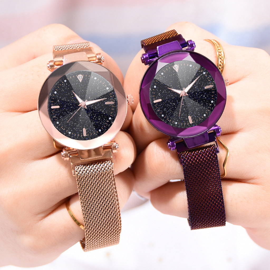 Fashionable Starry Sky Quartz Watch with Milanese Band