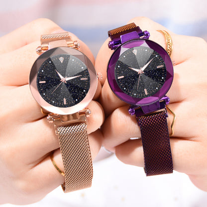 Fashionable Starry Sky Quartz Watch with Milanese Band