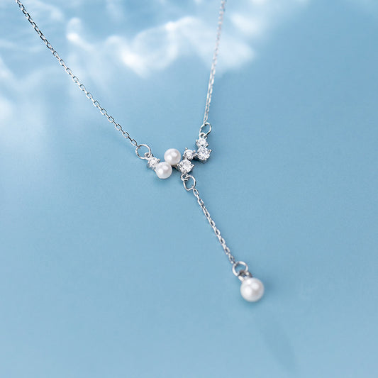Fashionable S925 Silver Pearl Necklace with Diamonds
