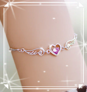 925 Silver Heart Bracelet with Angel Wing Design