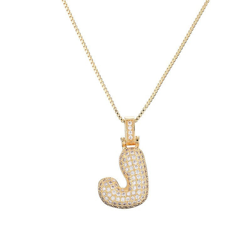 Hip Hop Letter Pendant Necklace with Zircon for Women
