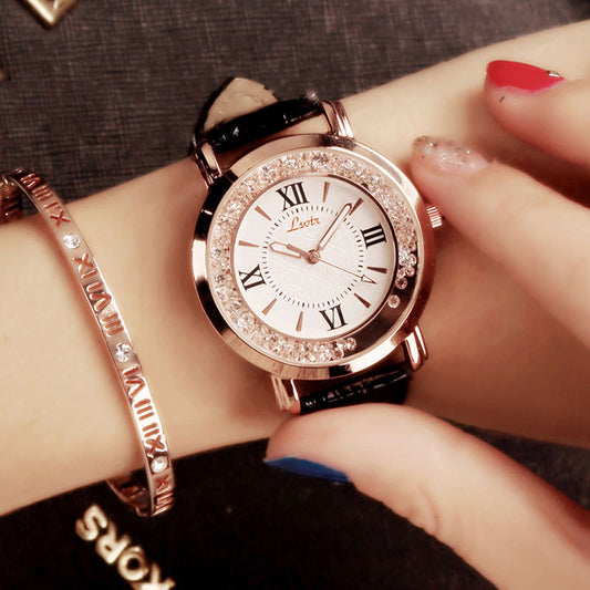 Rhinestone Women's Watch with Leather Strap and Quartz