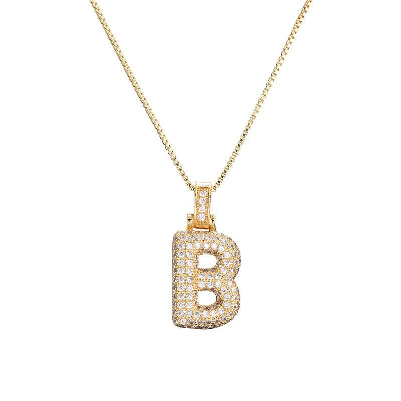 Hip Hop Letter Pendant Necklace with Zircon for Women