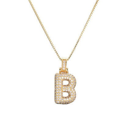 Hip Hop Letter Pendant Necklace with Zircon for Women