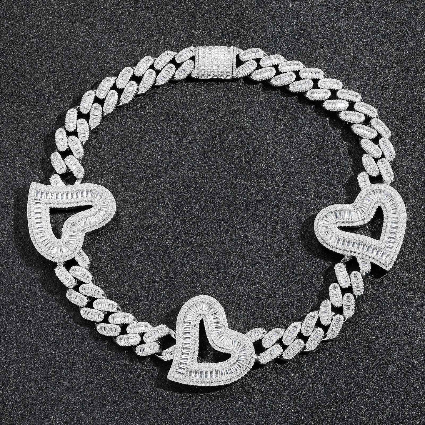Hip Hop Heart Cuban Link Necklace with Zirconia