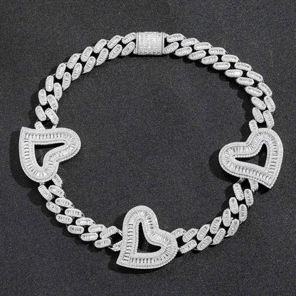 Hip Hop Heart Cuban Link Necklace with Zirconia