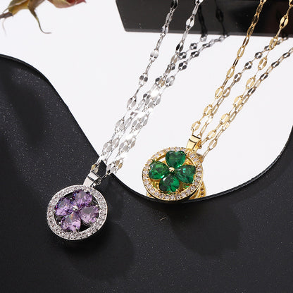Emerald Green Four-leaf Clover Pendant Necklace